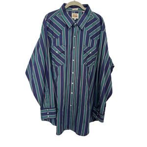 Vintage Ely Cattleman Pearl Snap Shirt Mens 3XLT 90s Striped Western Rodeo Ranch